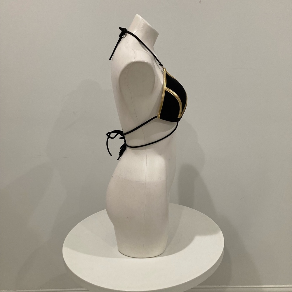 Black Gold Trim Padded Triangle String Bikini Top… - image 6